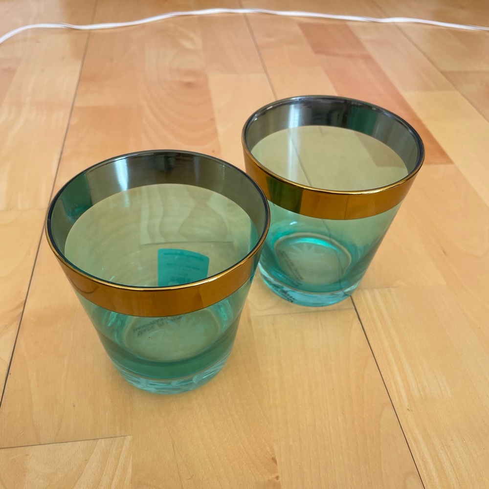 Tommy Bahama Blue Gold Rimmed Glasses, set of 2